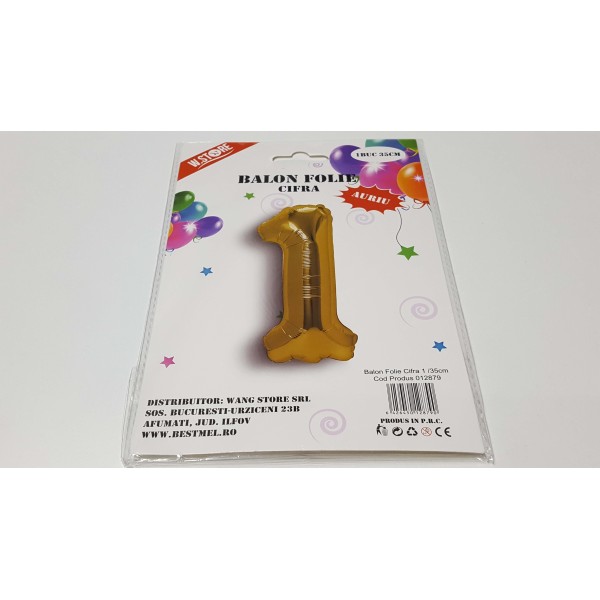 Birthday balloon, foil, number 1, 35 cm, gold color